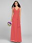 cheap Bridesmaid Dresses-Sheath / Column V Neck Floor Length Chiffon Bridesmaid Dress with Criss Cross