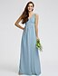 cheap Bridesmaid Dresses-Sheath / Column V Neck Floor Length Chiffon / Lace Bodice Bridesmaid Dress with Lace / Sash / Ribbon by LAN TING BRIDE®