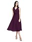 cheap Bridesmaid Dresses-A-Line V Neck Tea Length Chiffon Bridesmaid Dress with Sash / Ribbon / Criss Cross / Side Draping