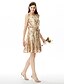 cheap Bridesmaid Dresses-A-Line Jewel Neck Knee Length Sequined Bridesmaid Dress with Sash / Ribbon / Bow(s) / Sequin / Sparkle &amp; Shine