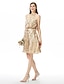 halpa Morsiusneitojen mekot-A-Line Jewel Neck Knee Length Sequined Bridesmaid Dress with Sash / Ribbon / Bow(s) / Sequin / Sparkle &amp; Shine