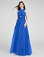 cheap Bridesmaid Dresses-A-Line V Neck Floor Length Tulle Bridesmaid Dress with Criss Cross by LAN TING BRIDE®