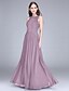 cheap Bridesmaid Dresses-Sheath / Column Jewel Neck Floor Length Chiffon Bridesmaid Dress with Lace by LAN TING BRIDE®