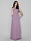 cheap Bridesmaid Dresses-Sheath / Column Scoop Neck Floor Length Chiffon Bridesmaid Dress with Draping by LAN TING BRIDE®