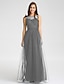 cheap Bridesmaid Dresses-A-Line Bateau Neck Floor Length Tulle Bridesmaid Dress with Lace / Sash / Ribbon by LAN TING BRIDE®