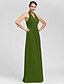 זול שמלות שושבינה-Sheath / Column Halter Neck / V Neck Floor Length Chiffon Bridesmaid Dress with Criss Cross / Ruched / Draping