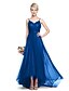 cheap Bridesmaid Dresses-A-Line Spaghetti Strap Asymmetrical Chiffon / Tulle Bridesmaid Dress with Criss Cross / Ruched by LAN TING BRIDE®