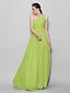cheap Bridesmaid Dresses-A-Line One Shoulder Floor Length Chiffon Bridesmaid Dress with Side Draping by LAN TING BRIDE®