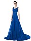 cheap Bridesmaid Dresses-A-Line Straps Floor Length Chiffon Bridesmaid Dress with Pleats / Beading / Appliques