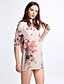 baratos Blusas e Camisas de mulher-Mulheres Tamanhos Grandes Blusa - Para Noite Casual / Moda de Rua Floral Algodão Colarinho Chinês Vermelho