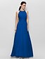 cheap Bridesmaid Dresses-Sheath / Column Jewel Neck Floor Length Chiffon Bridesmaid Dress with Draping