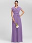 cheap Bridesmaid Dresses-Sheath / Column Bridesmaid Dress Cowl Neck Short Sleeve Elegant Floor Length Chiffon with Sash / Ribbon / Draping 2022