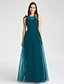 cheap Bridesmaid Dresses-A-Line Bateau Neck Floor Length Tulle Bridesmaid Dress with Lace / Sash / Ribbon by LAN TING BRIDE®