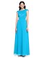 cheap Bridesmaid Dresses-A-Line Jewel Neck Floor Length Chiffon / Lace Bodice Bridesmaid Dress with Buttons / Lace by LAN TING BRIDE®