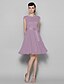 cheap Bridesmaid Dresses-A-Line Bateau Neck Knee Length Chiffon / Lace Bridesmaid Dress with Lace