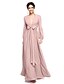 cheap Bridesmaid Dresses-A-Line Bridesmaid Dress V Neck Long Sleeve Elegant Floor Length Chiffon with Sash / Ribbon / Bow(s) / Pleats 2022 / Bishop Sleeve / Open Back