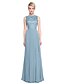 billige Brudepikekjoler-A-linje / Prinsesse Bateau Neck Gulvlang Chiffon / Blonder Brudepikekjole med Plissert av LAN TING BRIDE®