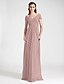 cheap Bridesmaid Dresses-Sheath / Column V Neck / Off Shoulder Floor Length Chiffon Bridesmaid Dress with Criss Cross / Draping