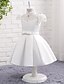 cheap Flower Girl Dresses-A-Line Knee Length Flower Girl Dress - Lace Satin Chiffon Short Sleeves High Neck with Bow(s) Lace Pleats