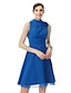 cheap Bridesmaid Dresses-A-Line High Neck Knee Length Chiffon Bridesmaid Dress with Pleats / Ruched / Flower