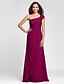 cheap Bridesmaid Dresses-Sheath / Column One Shoulder Floor Length Chiffon Bridesmaid Dress with Side Draping / Criss Cross by LAN TING BRIDE®