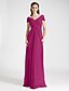 cheap Bridesmaid Dresses-Sheath / Column V Neck / Off Shoulder Floor Length Chiffon Bridesmaid Dress with Criss Cross / Draping