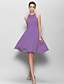 זול חנות החתונות-גזרת A שמלה לשושבינה  עם תכשיטים ללא שרוולים חוֹר הַמַנעוּל באורך  הברך ג&#039;ורג&#039;ט עם סרט / קפלים 2022