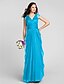 cheap Bridesmaid Dresses-Sheath / Column V Neck Floor Length Chiffon Bridesmaid Dress with Sash / Ribbon / Ruched