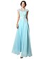 cheap Evening Dresses-A-Line Elegant Formal Evening Dress Illusion Neck Sleeveless Floor Length Tulle with Beading 2021