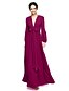 cheap Bridesmaid Dresses-A-Line Bridesmaid Dress V Neck Long Sleeve Elegant Floor Length Chiffon with Sash / Ribbon / Bow(s) / Pleats 2022 / Bishop Sleeve / Open Back