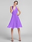 cheap Bridesmaid Dresses-Sheath / Column Halter Neck Knee Length Chiffon Bridesmaid Dress with Ruched / Draping