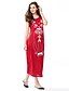 voordelige Damesjurken-Dames Wijn Rood Jurk Street chic Schede Print Maxi / Katoen