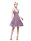 cheap Bridesmaid Dresses-A-Line Spaghetti Strap Knee Length Chiffon Bridesmaid Dress with Pleats by LAN TING BRIDE®