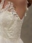 זול שמלות כלה-שמלות חתונה גזרת A צווארון V רצועות רגילות שובל סוויפ \ בראש תחרה מעל טול שמלות כלה עם תחרה סרט 2023