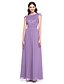 cheap Bridesmaid Dresses-A-Line Jewel Neck Floor Length Chiffon / Lace Bodice Bridesmaid Dress with Buttons / Lace by LAN TING BRIDE®