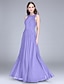 cheap Bridesmaid Dresses-Sheath / Column Jewel Neck Floor Length Chiffon Bridesmaid Dress with Lace by LAN TING BRIDE®