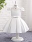 cheap Flower Girl Dresses-A-Line Knee Length Flower Girl Dress - Lace Satin Chiffon Short Sleeves High Neck with Bow(s) Lace Pleats