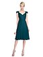 cheap Bridesmaid Dresses-A-Line V Neck Knee Length Chiffon Bridesmaid Dress with Appliques / Buttons / Pleats by LAN TING BRIDE® / See Through