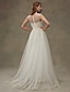 cheap Wedding Dresses-Wedding Dresses Sweep / Brush Train A-Line Regular Straps Scoop Neck Lace With Beading Appliques 2023 Bridal Gowns