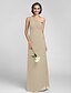 cheap Bridesmaid Dresses-Sheath / Column Bridesmaid Dress One Shoulder Sleeveless Elegant Floor Length Chiffon with Ruched / Side Draping / Crystal Brooch 2022