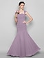 cheap Bridesmaid Dresses-Mermaid / Trumpet Bridesmaid Dress Square Neck Sleeveless Open Back Floor Length Chiffon with Ruched 2023
