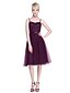 ieftine Rochii de Domnișoare de Onoare-A-Line Spaghetti Strap Knee Length Tulle Bridesmaid Dress with Sash / Ribbon by LAN TING BRIDE®