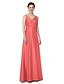 cheap Bridesmaid Dresses-A-Line V Neck Floor Length Satin Bridesmaid Dress with Pleats by LAN TING BRIDE®