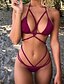 tanie Bikini i odzież kąpielowa-Damskie Trójkątny Bikini Kostium kąpielowy Wiązanie Solidne kolory Halter Stroje kąpielowe Kostiumy kąpielowe Czerwony