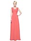 cheap Bridesmaid Dresses-A-Line Bridesmaid Dress V Neck Sleeveless Lace Up Floor Length Chiffon with Beading / Side Draping 2022