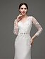 cheap Wedding Dresses-A-Line V Neck Sweep / Brush Train Chiffon / Lace Made-To-Measure Wedding Dresses with Appliques / Sash / Ribbon by LAN TING Express / Illusion Sleeve / See-Through