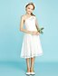billige Juniorbrudepigekjoler-A-linje Etskuldret Knælang Blondelukning Junior brudepige kjole med Plissé