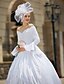 voordelige Trouwjurken-Trouwjurken Baljurk V-hals Lange mouw Kapelsleep Satijn Bruids jurken Met Kralen Appliqués 2024
