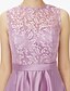 cheap Bridesmaid Dresses-A-Line Jewel Neck Asymmetrical Satin / Corded Lace Bridesmaid Dress with Lace / Sash / Ribbon / Pleats