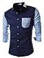 cheap Men&#039;s Shirts-Men&#039;s Color Block Houndstooth Slim Shirt - Cotton Daily Weekend White / Navy Blue / Long Sleeve